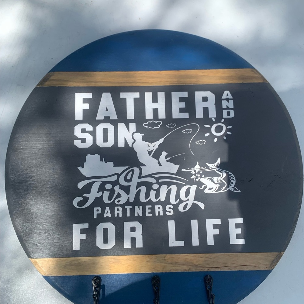 Father and Son Fishing Partners Wall Decor - Gray and Blue